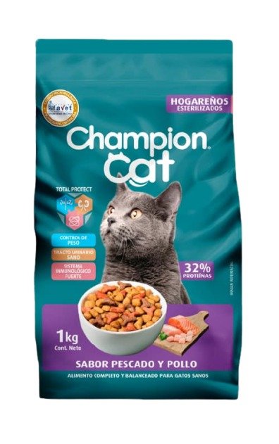 Champion Cat Hogareños Sabor Pollo y Pescado Gato Esterilizado Interior control peso bolas pelo