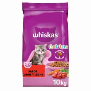 Whiskas Gatitos Carne y Leche DHA cerebro calcio fósforo huesos prebióticos leche en polvo